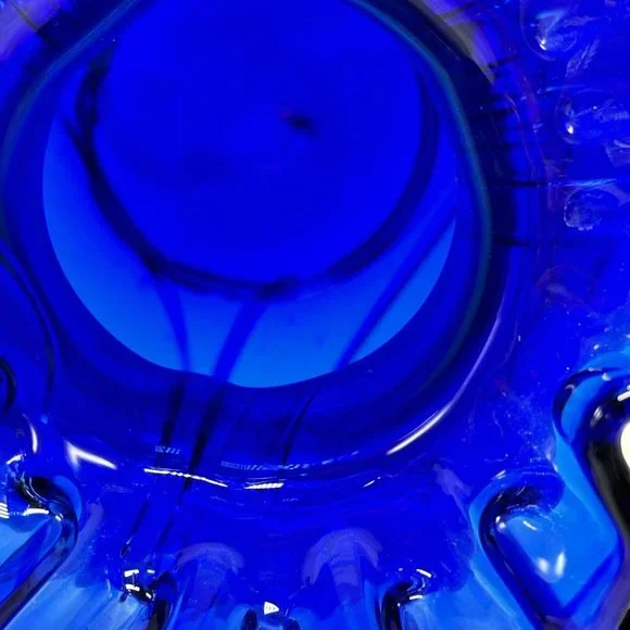 Exquisite Cobalt Blue Ruffle Top, Draped Pattern Art Glass Bass
